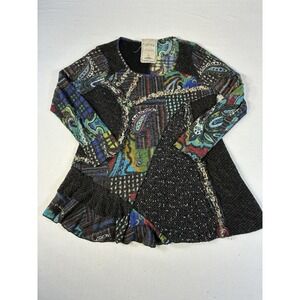 Vintage Concept Patchwork Paisley Tunic Top XL Art to Wear Boho Ruffle